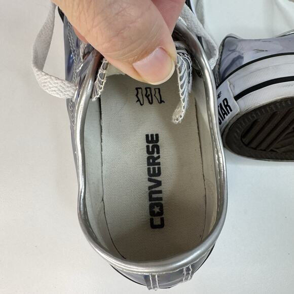 RARE 7.5womens, 5.5mens Converse Chuck Taylor AllStar Lo Iridescent Silver READ! - Picture 10 of 12